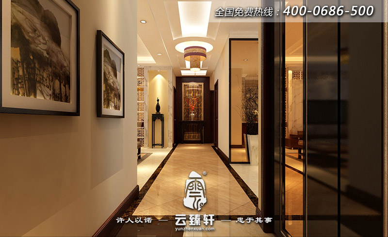 新中式樣板房門(mén)廳走廊裝修