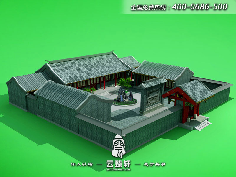 四合院中式設(shè)計鳥瞰圖